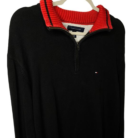 Tommy Hilfiger Men's Sweater Quarter Zip Size XL Black and Red - Picture 7 of 7